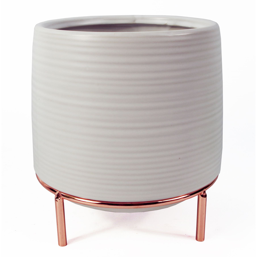 White Ceramic Planter with Metal Stand 17 x 17 x 15 cm