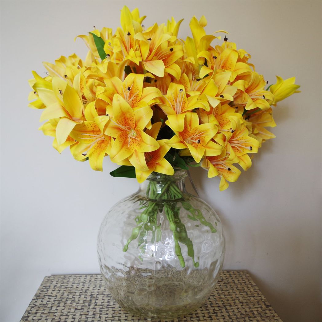 12 Pack 60cm Artificial Yellow Lily Stems, 144 Flowers Total