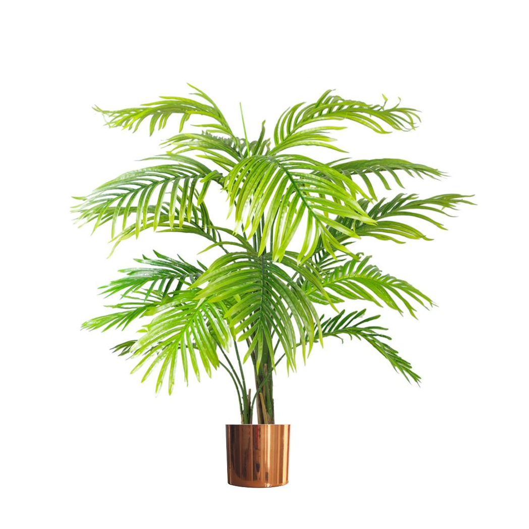 130cm Artificial Areca Palm Tree with Copper Metal Planter, Realistic Foliage