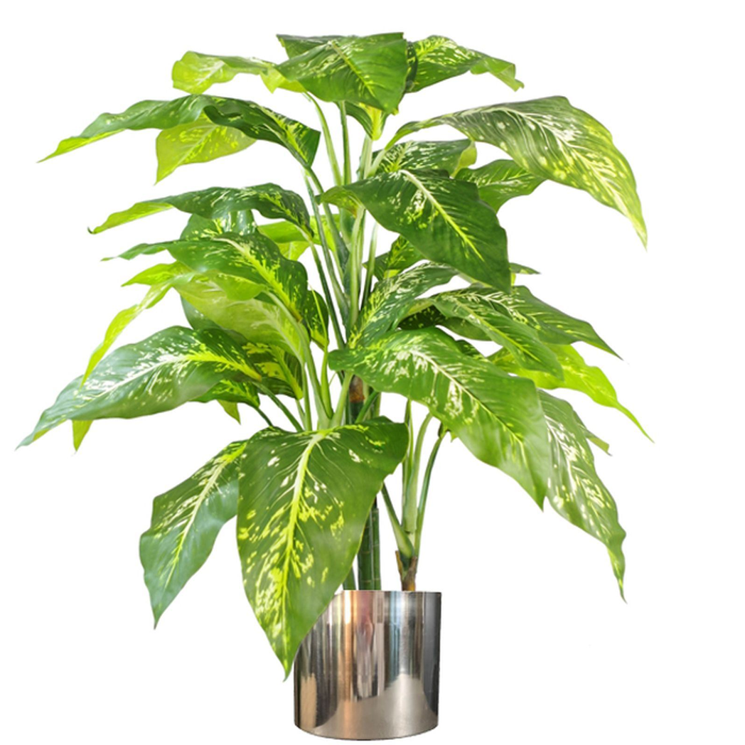 100cm Large Fox's Aglaonema Spotted Evergreen Artificial Tree Plant with Silver Metal Planter