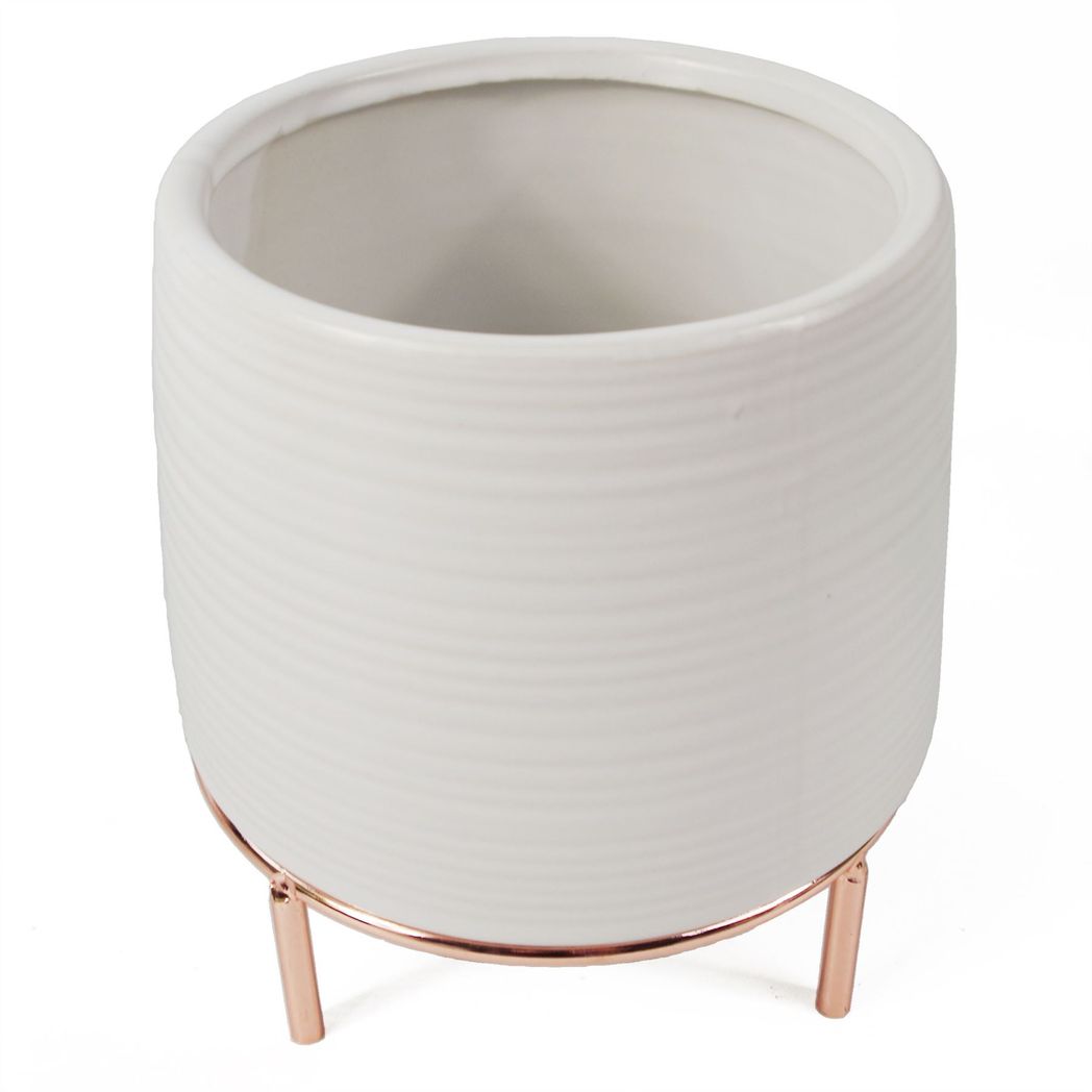 White Ceramic Planter with Metal Stand 17 x 17 x 15 cm